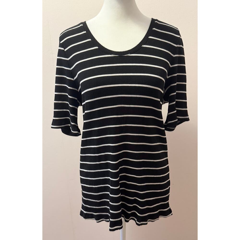 EILEEN FISHER Shortsleeve Striped Tencel Tunic Midweight Shirt Size XL